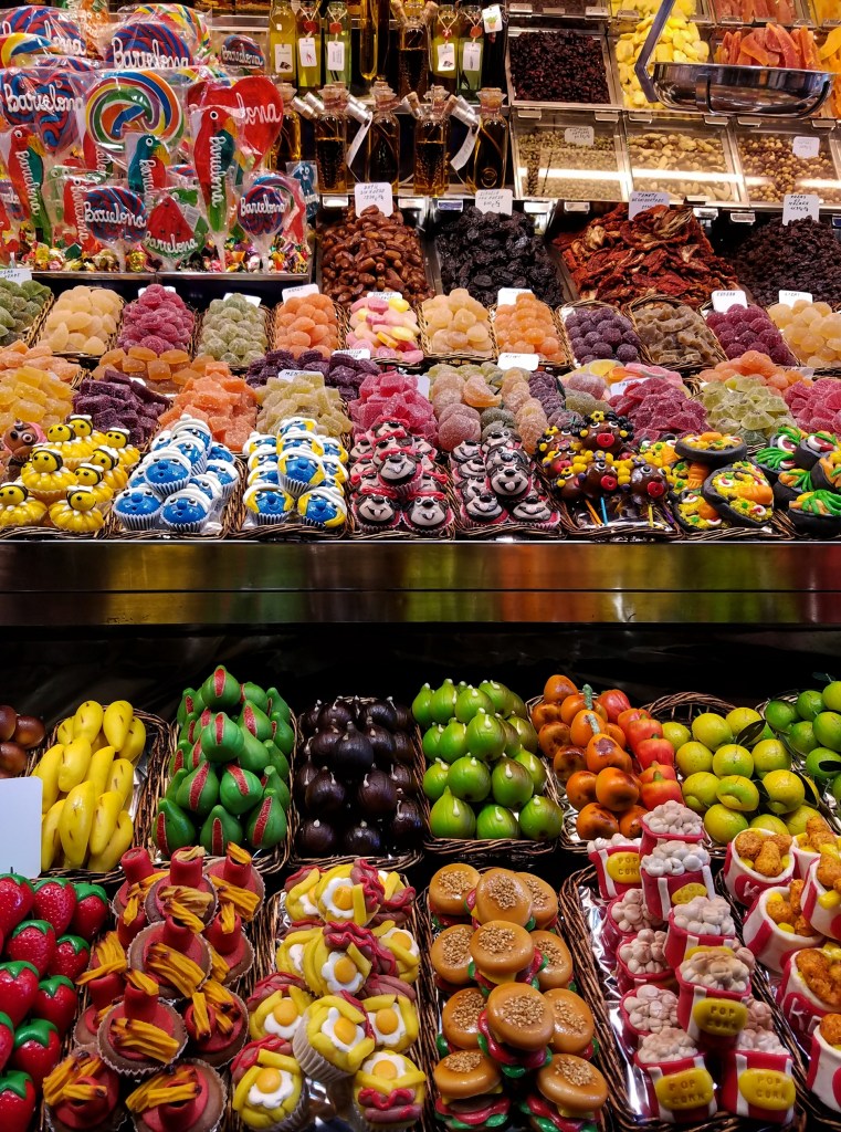 Candy stall at La Boqueria Market in Barcelona Spain