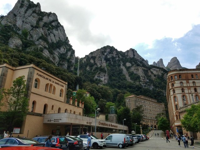Building for Sant Joan funicular surrounded by mountains at Montserrat in Spain