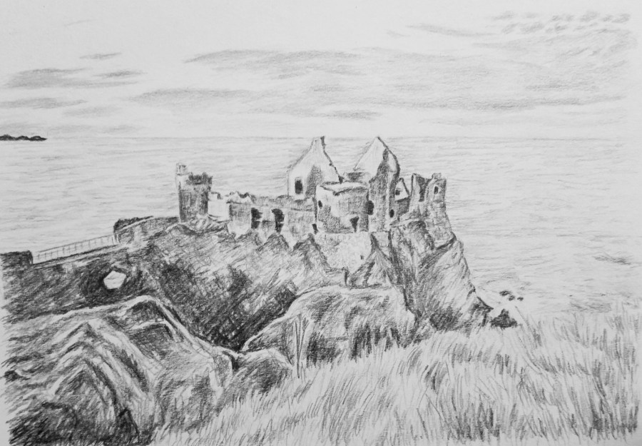 Drawing of Dunluce Castle in Northern Ireland