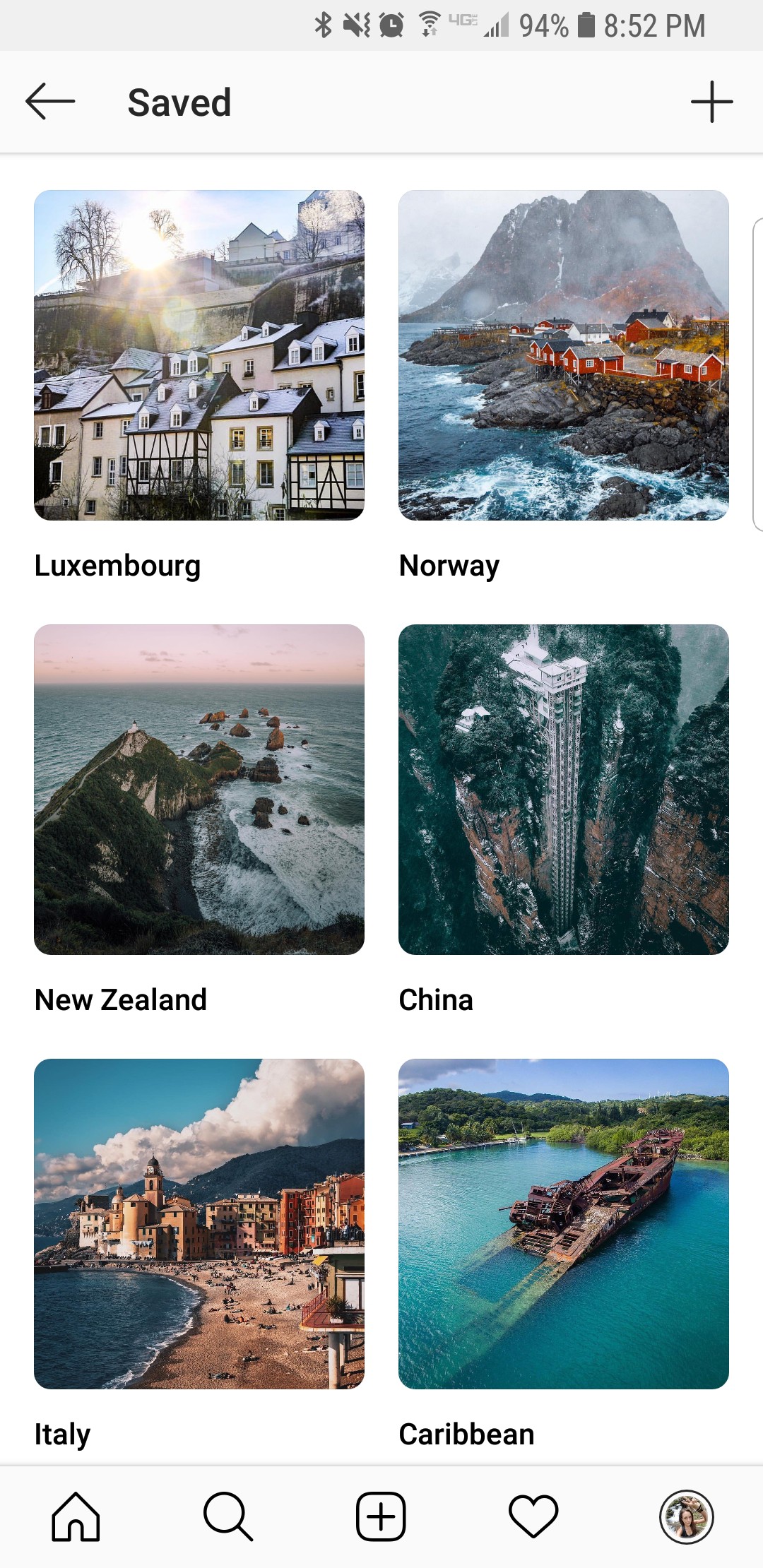 Saved folders in Instagram by country