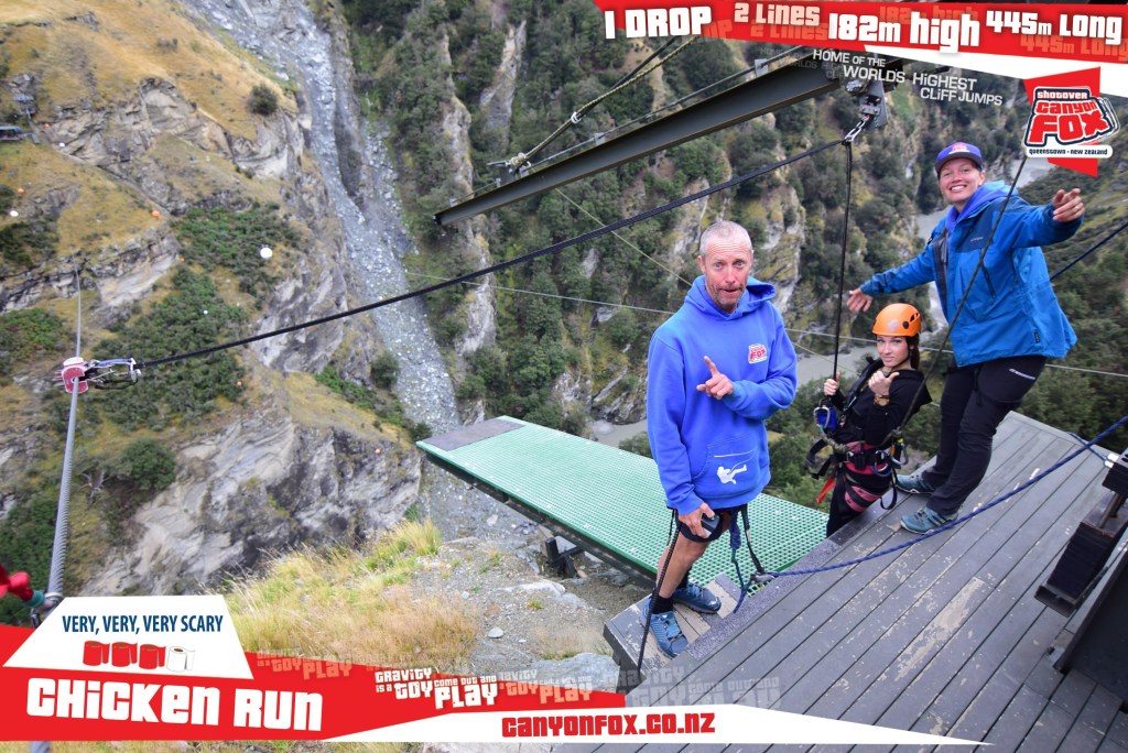 Woman about zipline over a canyon