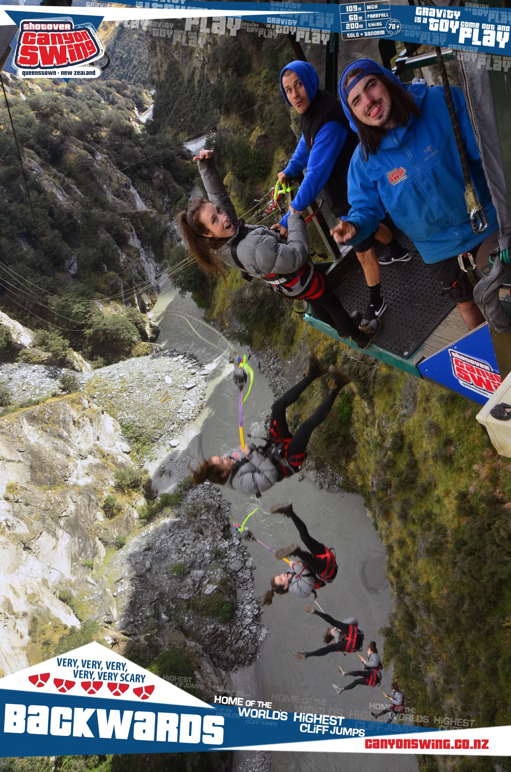 Woman going canyon swinging with Shotover Canyon New Zealand