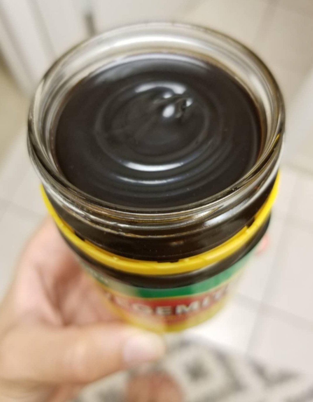 Jar of Vegemite with the lid off