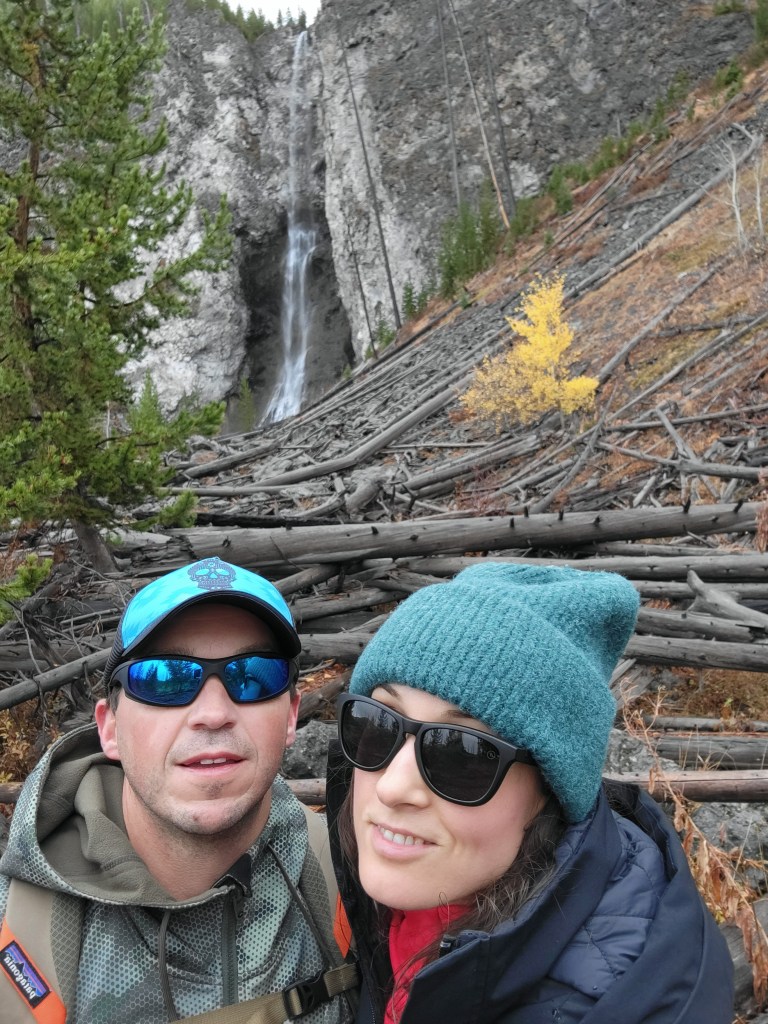 Fairy Falls Trail hike Yellowstone National Park couple hiking