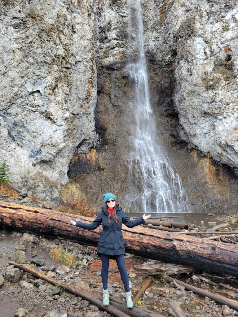 Fairy Falls Trail hike Yellowstone National Park female hiker