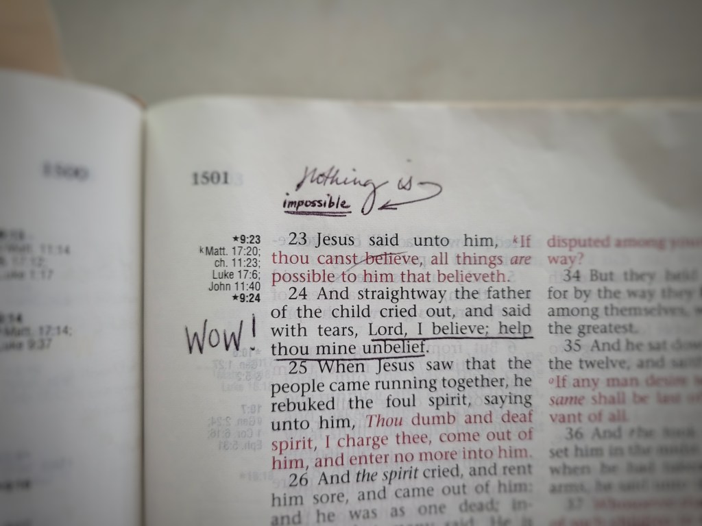 Close up of notes written in a Bible