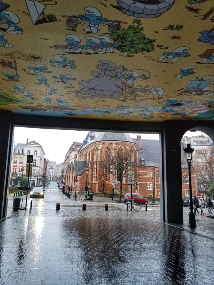 Smurf mural on ceiling in Brussels Belgium 
