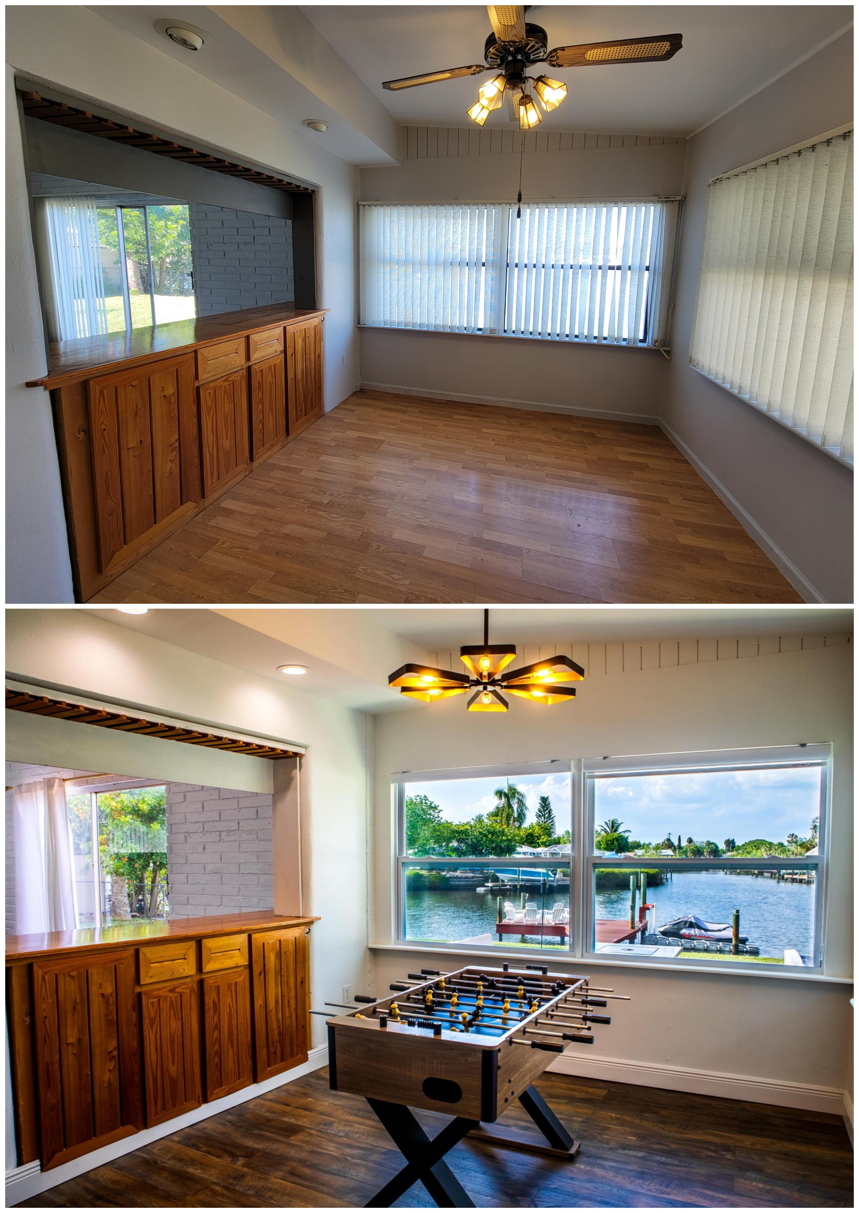 Before and after photos of a room in a house