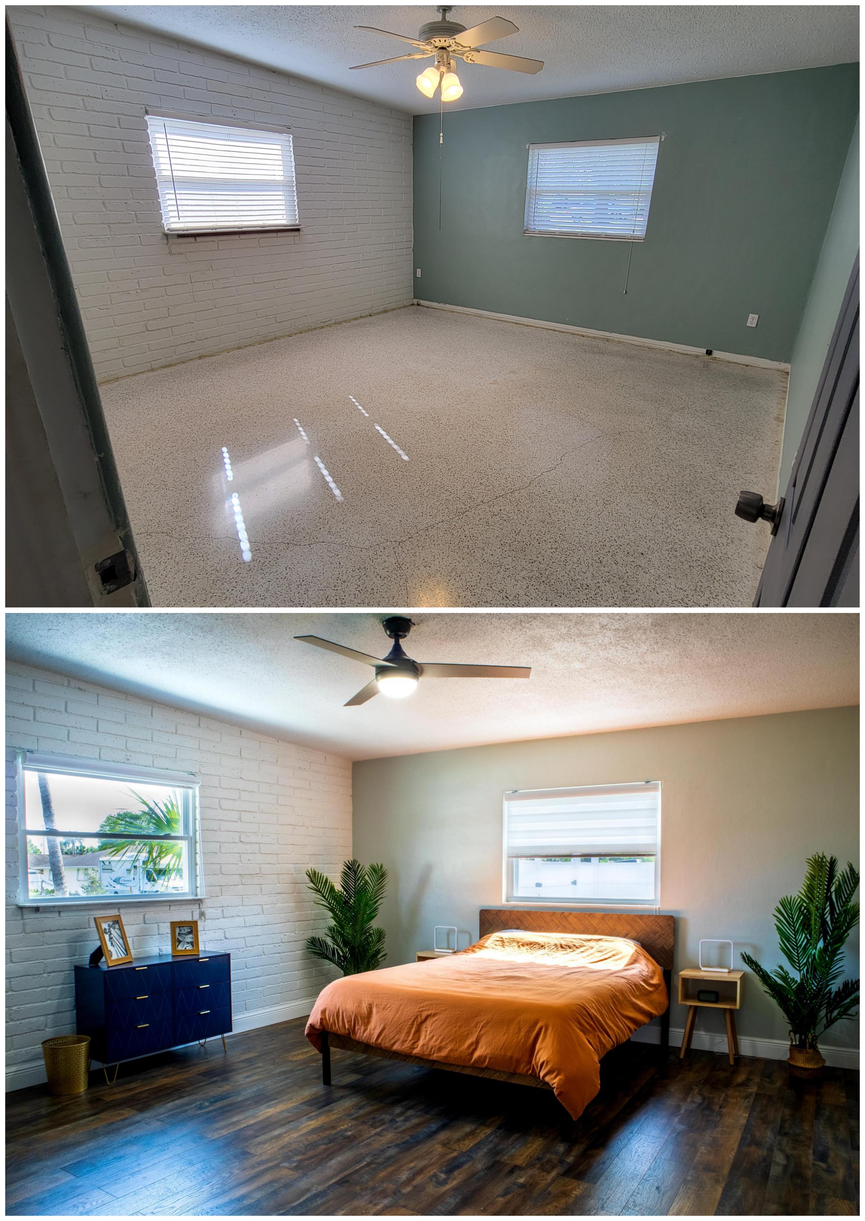 Before and after photos of a master bedroom in a house