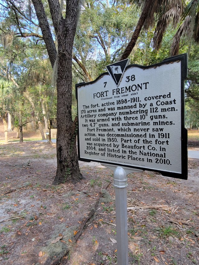 Fort Fremont sign on Saint Helena Island in South Carolina