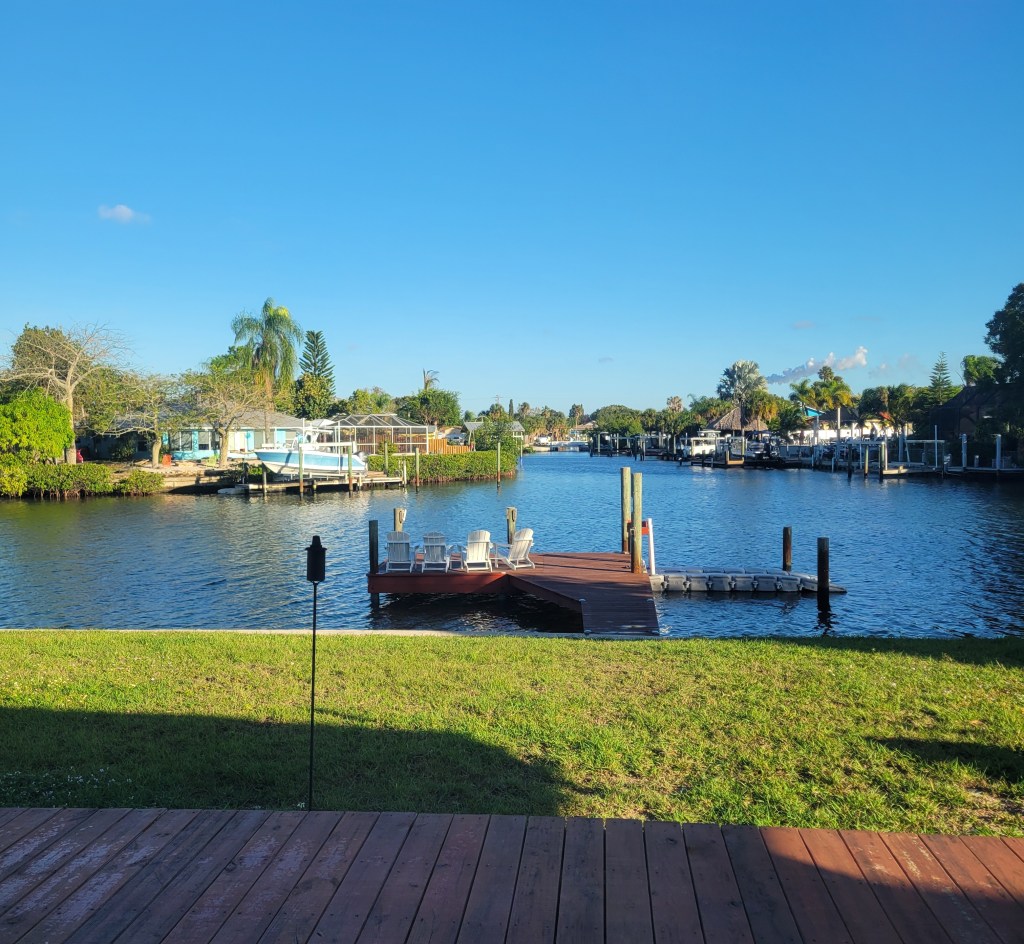 A canal dock in Apollo Beach, Florida.