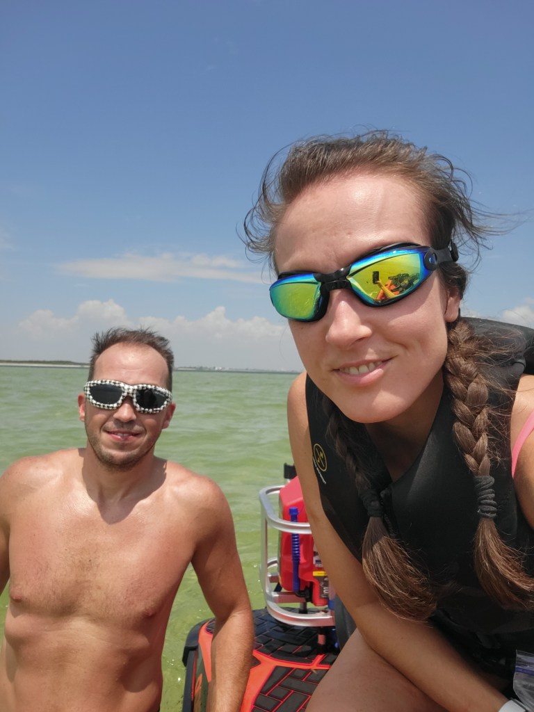 Man and woman on a jet ski in the Gulf of Mexico 