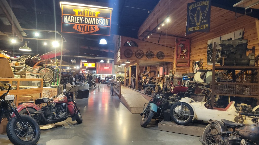 Collection of old motorcycles in a museum