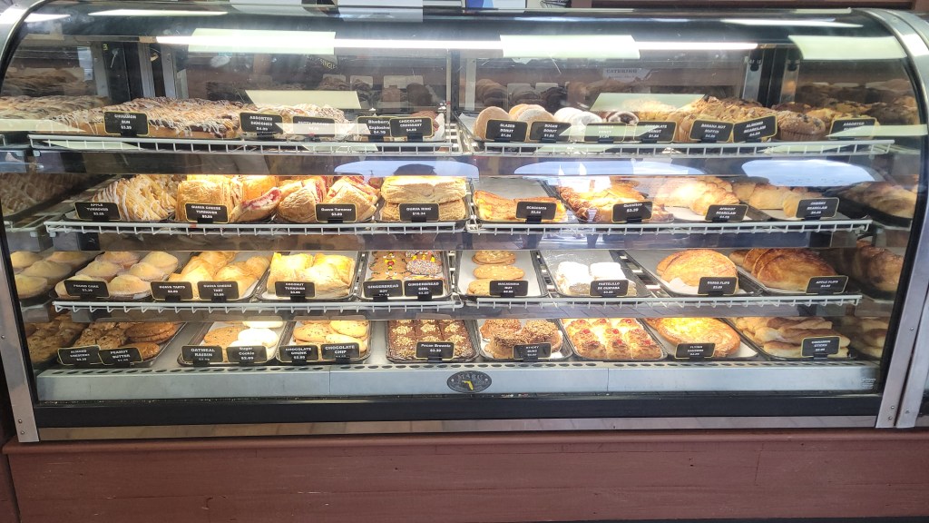 Bakery case filled with desserts