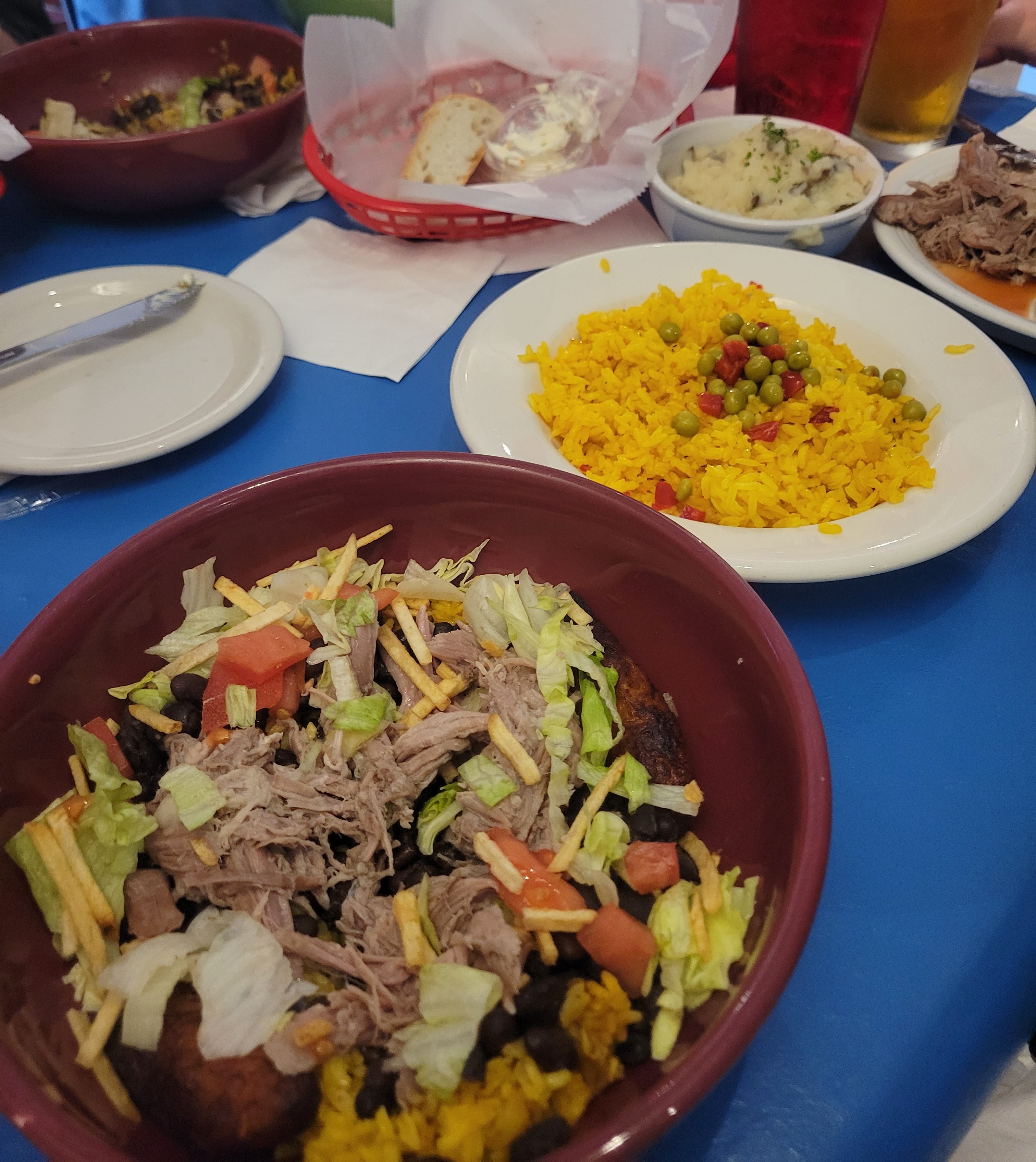 Restaurant table with Cuban food