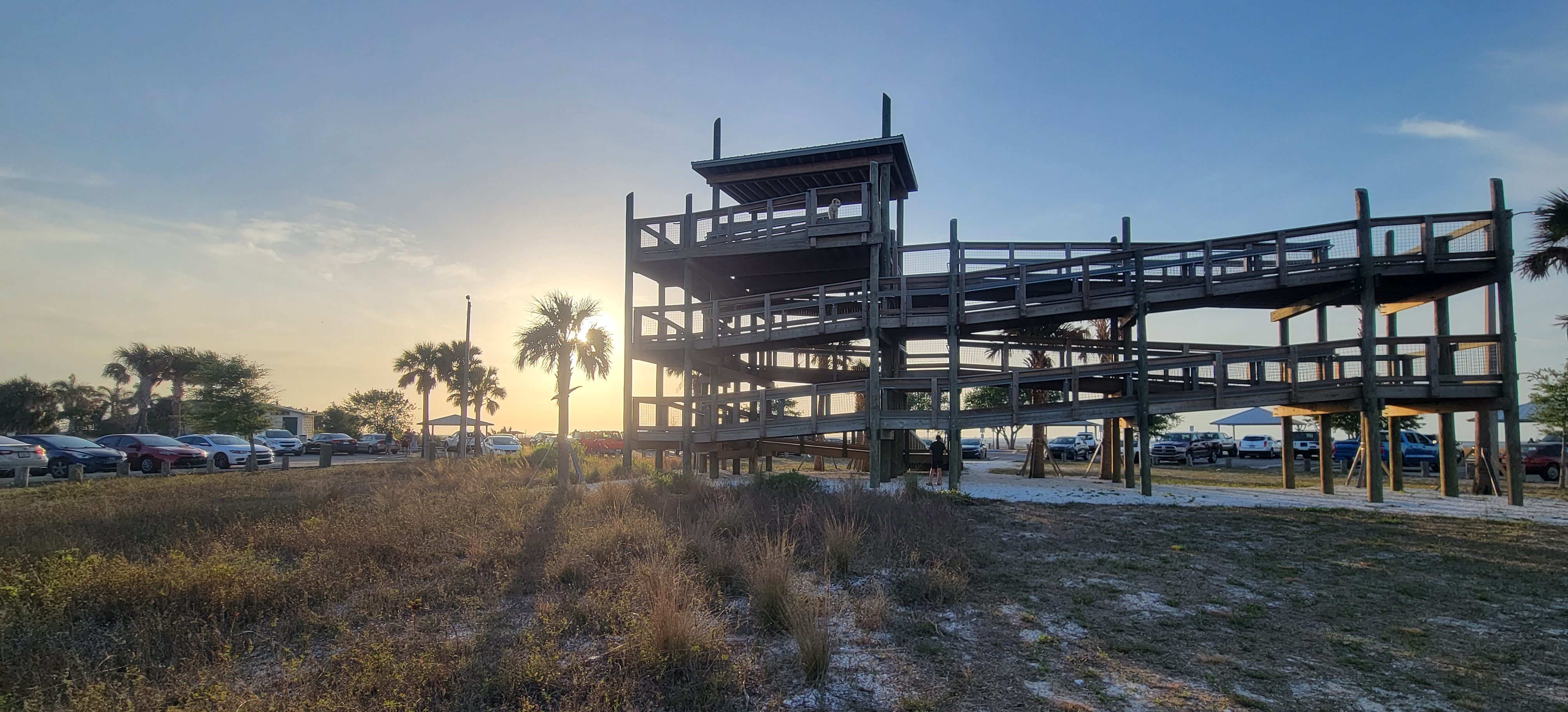 Apollo Beach Nature Preserve observation tower at sunset