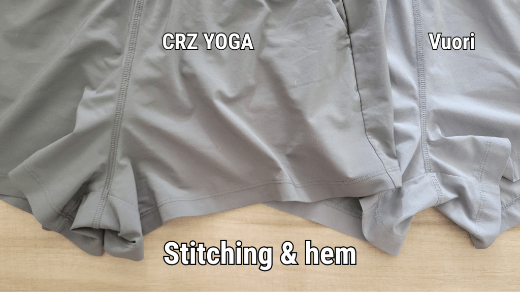 Side by side comparison of similar shorts from two different brands
