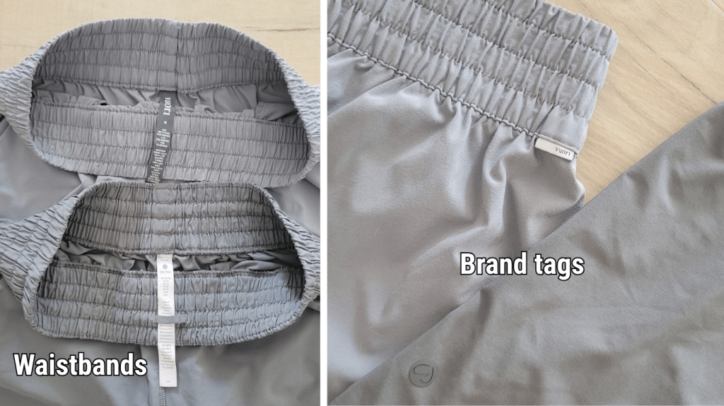 Side by side comparison of two similar shorts from different brands
