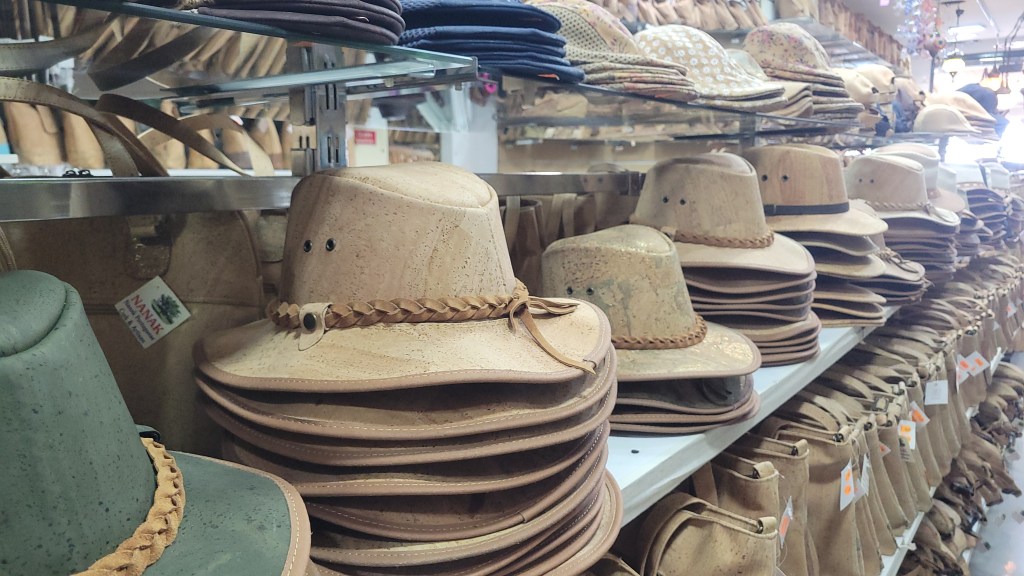 Cork hats in a store
