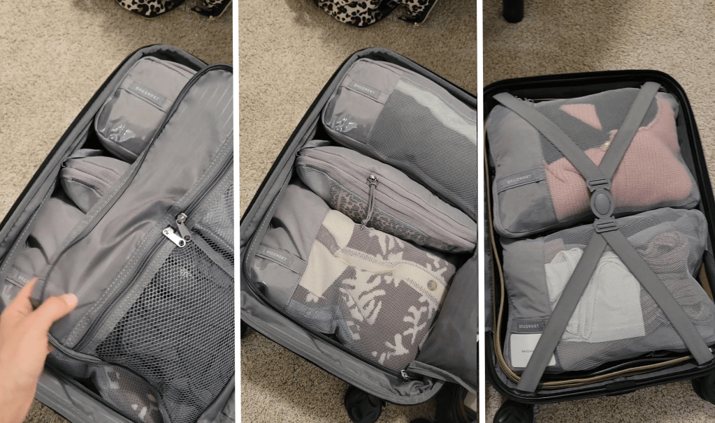 Packing cubes in a suitcase